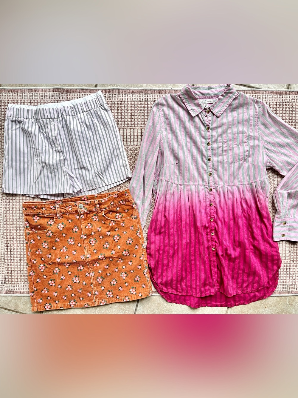 Girls Clothes Bundle XL Pink Dress Floral Skirt Pinstriped Shorts Summer Casual